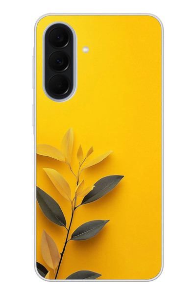 Le Balvo Samsung Galaxy A37 Uyumlu Sarı Siyah Çiçekler Baskılı Silikon Kılıf