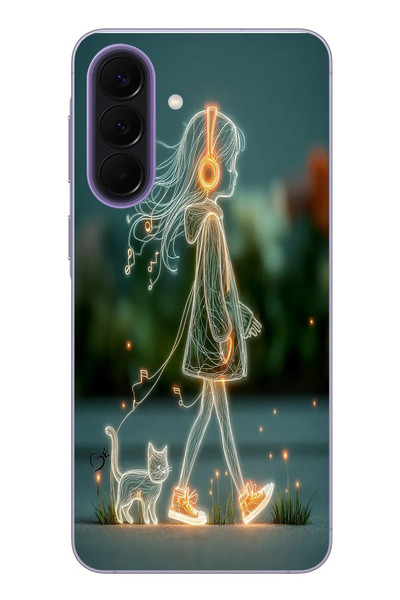 Le Balvo Samsung Galaxy A57 Uyumlu Kedili Neon Kız Baskılı Silikon Kılıf