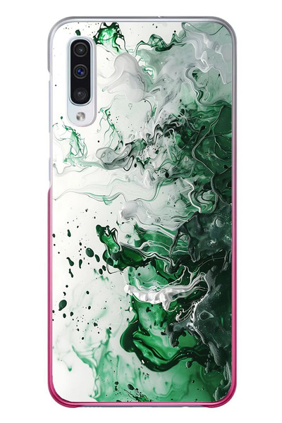 Le Balvo Samsung Galaxy A50 Uyumlu Yeşil Beyaz Dalgalar Baskılı Silikon Kılıf