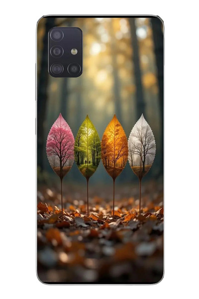 Le Balvo Samsung Galaxy A51 Uyumlu Dört Mevsim Yaprakları Baskılı Silikon Kılıf