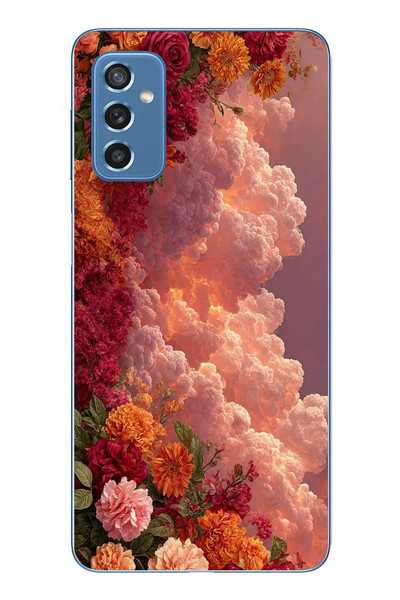 Le Balvo Samsung Galaxy M52 Uyumlu Güller ve Bulutlar Baskılı Silikon Kılıf