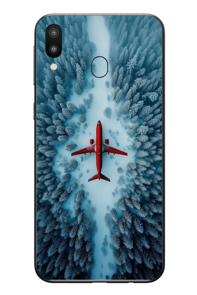 Le Balvo Samsung Galaxy M20 Uyumlu Kış Ortasında Uçak Baskılı Silikon Kılıf