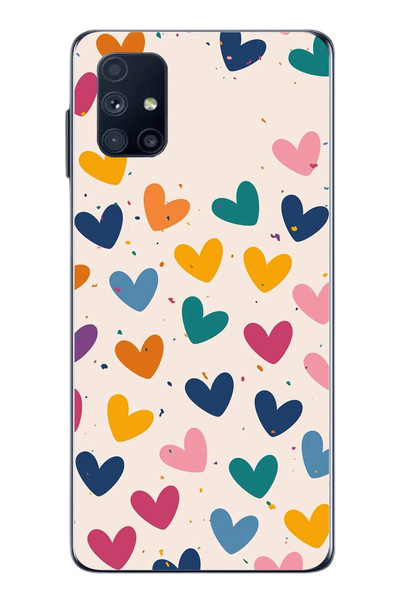 Le Balvo Samsung Galaxy M51 Uyumlu Mavi Sarı Kalpler Baskılı Silikon Kılıf
