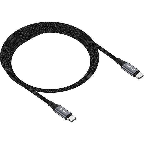 S-Link Armor CC-01 60W Type-C To Type-C Pd Örgülü Metal Başlıklı Hızlı Şarj Kablosu Siyah 1.2 M