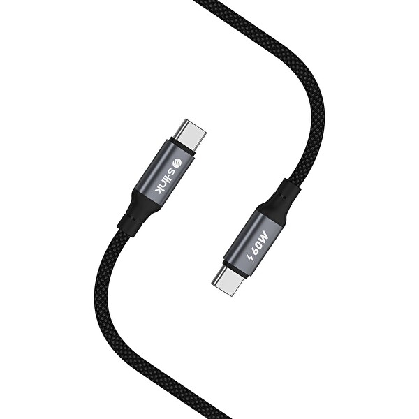 S-Link Armor CC-01 60W Type-C To Type-C Pd Örgülü Metal Başlıklı Hızlı Şarj Kablosu Siyah 1.2 M