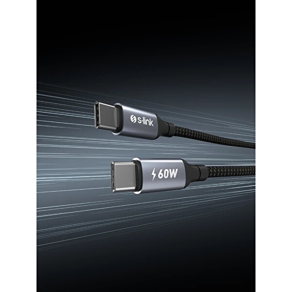 S-Link Armor CC-01 60W Type-C To Type-C Pd Örgülü Metal Başlıklı Hızlı Şarj Kablosu Siyah 1.2 M