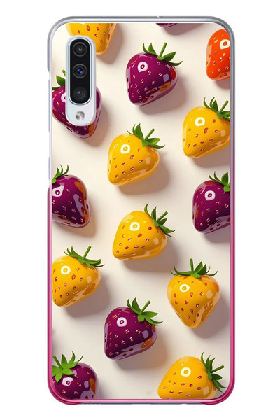 Le Balvo Samsung Galaxy A50 Uyumlu Sarı Kırmızı Çilekler Baskılı Silikon Kılıf