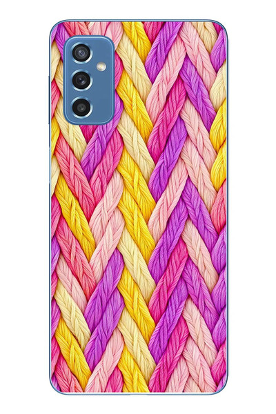 Le Balvo Samsung Galaxy M52 Uyumlu Mor Sarı Örgü Baskılı Silikon Kılıf