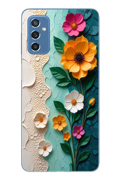 Le Balvo Samsung Galaxy M52 Uyumlu Güzel Modern Çiçekler Baskılı Silikon Kılıf