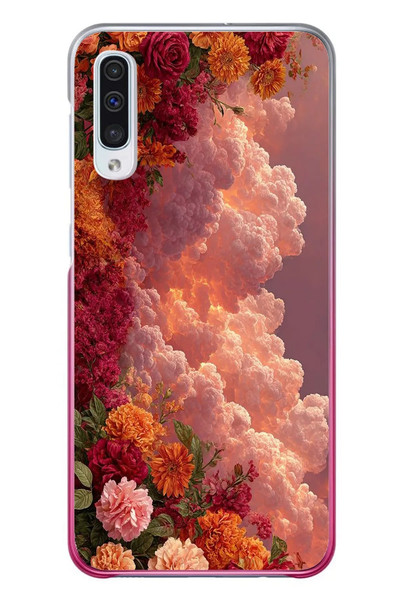 Le Balvo Samsung Galaxy A50 Uyumlu Güller ve Bulutlar Baskılı Silikon Kılıf