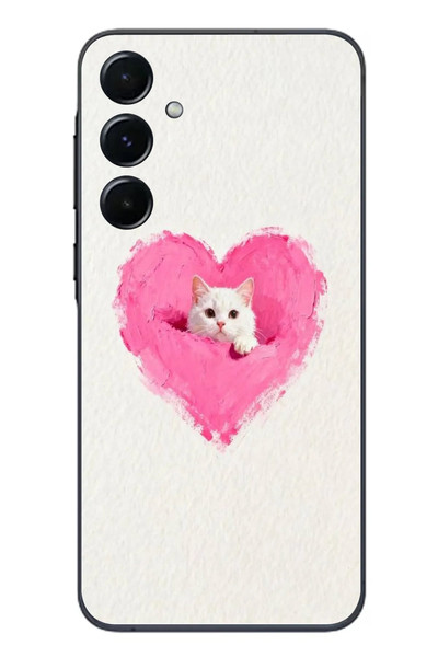 Le Balvo Samsung Galaxy A55 Uyumlu Pembe Kalpli Kedi Baskılı Silikon Kılıf