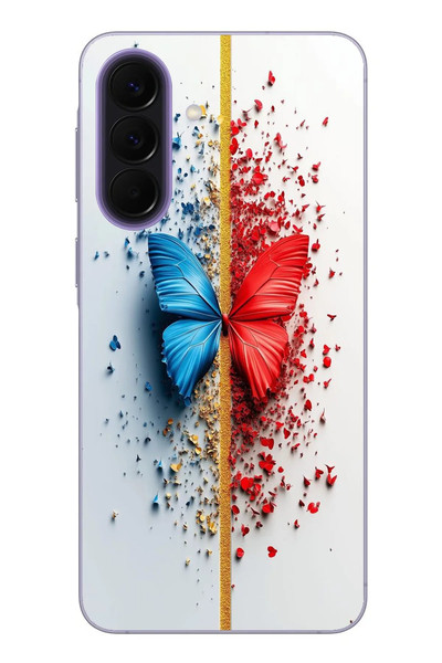 Le Balvo Samsung Galaxy A57 Uyumlu Kırmızı Mavi Kelebek Baskılı Silikon Kılıf