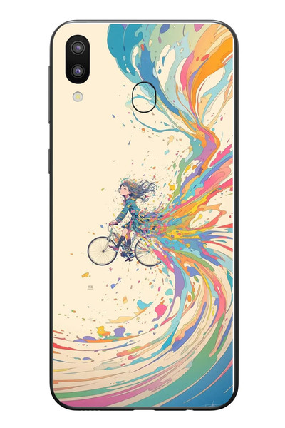 Le Balvo Samsung Galaxy M20 Uyumlu Rengarenk Bisikletli Kız Baskılı Silikon Kılıf
