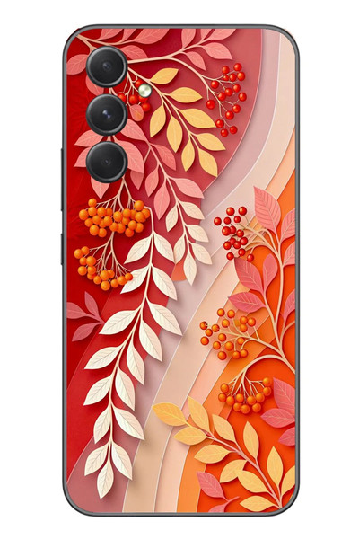Le Balvo Samsung Galaxy A54 Uyumlu Kırmızı Beyaz İğdeler Baskılı Silikon Kılıf