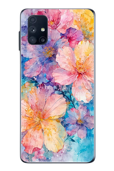 Le Balvo Samsung Galaxy M51 Uyumlu Yağlı Boya Çiçekler Baskılı Silikon Kılıf
