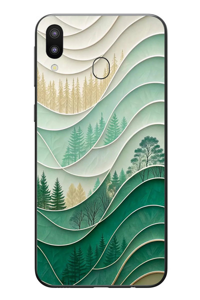 Le Balvo Samsung Galaxy M20 Uyumlu Beyaz Çizgili Orman Baskılı Silikon Kılıf