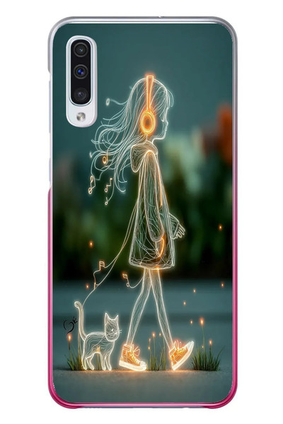 Le Balvo Samsung Galaxy A50 Uyumlu Kedili Neon Kız Baskılı Silikon Kılıf