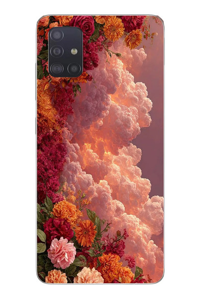 Le Balvo Samsung Galaxy A51 Uyumlu Güller ve Bulutlar Baskılı Silikon Kılıf