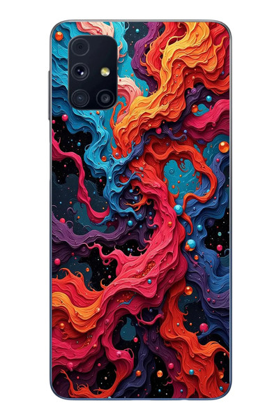 Le Balvo Samsung Galaxy M31s Uyumlu Dalgaların İz Karışımı Baskılı Silikon Kılıf