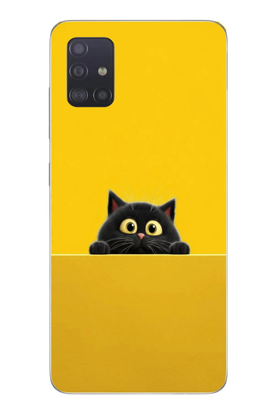 Le Balvo Samsung Galaxy A51 Uyumlu Sarı Gözlü Kedi Baskılı Silikon Kılıf