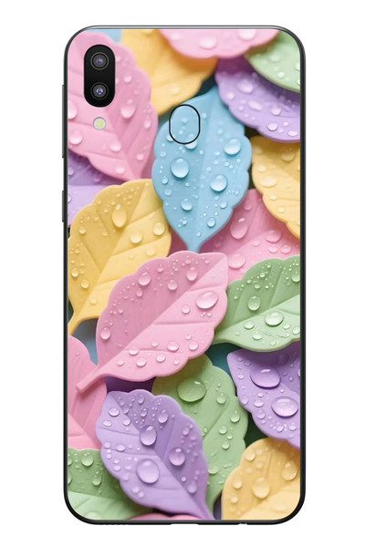 Le Balvo Samsung Galaxy M20 Uyumlu Pastel Damlalıklı Yapraklar Baskılı Silikon Kılıf