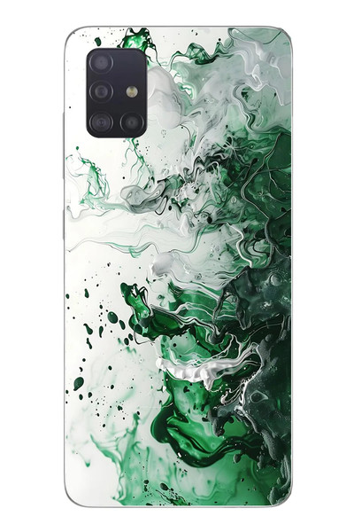 Le Balvo Samsung Galaxy A51 Uyumlu Yeşil Beyaz Dalgalar Baskılı Silikon Kılıf
