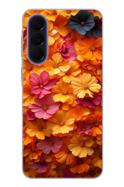 Le Balvo Samsung Galaxy A57 Uyumlu Sarı Pembe Çiçekler Baskılı Silikon Kılıf