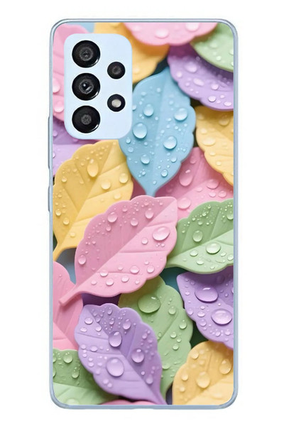 Le Balvo Samsung Galaxy A53 Uyumlu Pastel Damlalıklı Yapraklar Baskılı Silikon Kılıf