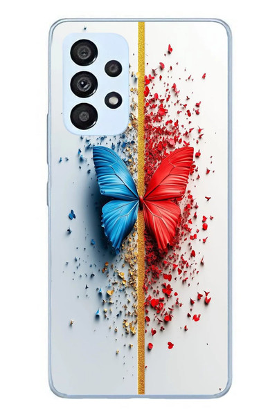 Le Balvo Samsung Galaxy A53 Uyumlu Kırmızı Mavi Kelebek Baskılı Silikon Kılıf