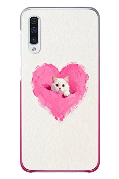 Le Balvo Samsung Galaxy A50 Uyumlu Pembe Kalpli Kedi Baskılı Silikon Kılıf