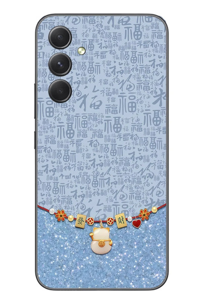 Le Balvo Samsung Galaxy A54 Uyumlu Mavi Japon Desen Baskılı Silikon Kılıf
