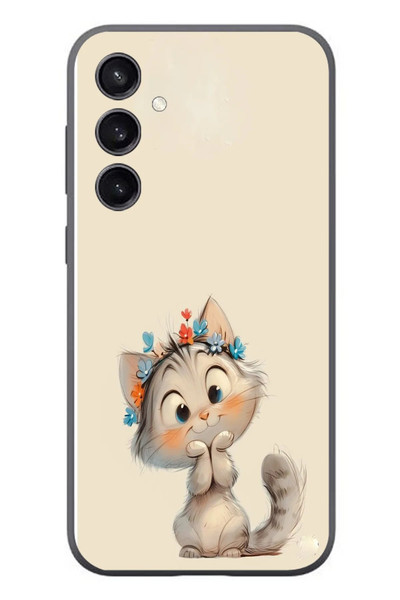 Le Balvo Samsung Galaxy S23 Uyumlu Sevimli Çiçekli Kedi Baskılı Silikon Kılıf