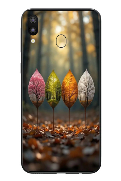 Le Balvo Samsung Galaxy M20 Uyumlu Dört Mevsim Yaprakları Baskılı Silikon Kılıf