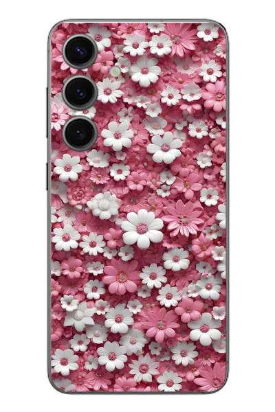 Le Balvo Samsung Galaxy S24 Uyumlu Beyaz Pembe Papatyalar Baskılı Silikon Kılıf