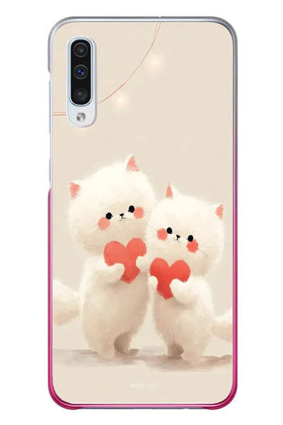 Le Balvo Samsung Galaxy A50 Uyumlu Kalpli Beyaz Kediler Baskılı Silikon Kılıf
