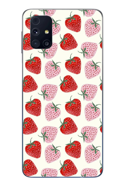 Le Balvo Samsung Galaxy M31s Uyumlu Kırmızı Pembe Çilekler Baskılı Silikon Kılıf