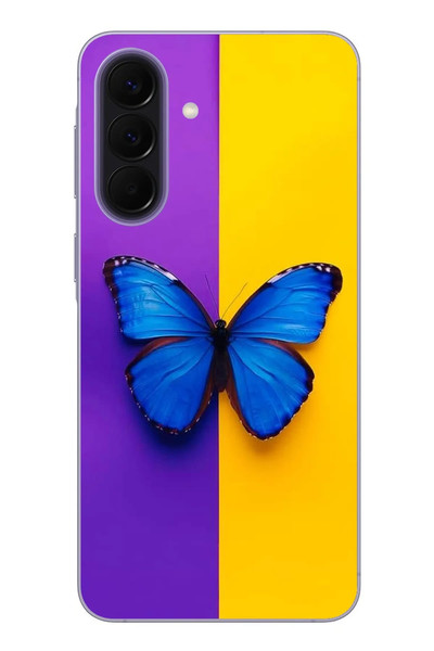 Le Balvo Samsung Galaxy A57 Uyumlu Mor Sarı Kelebek Baskılı Silikon Kılıf