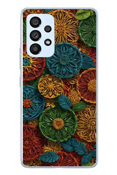Le Balvo Samsung Galaxy A53 Uyumlu Hasır Örgü Çiçekler Baskılı Silikon Kılıf