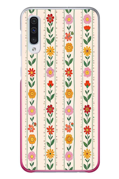 Le Balvo Samsung Galaxy A50 Uyumlu Çiçekler ve Yaprakları Baskılı Silikon Kılıf
