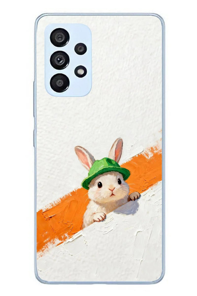 Le Balvo Samsung Galaxy A53 Uyumlu Yeşil Şapkalı Tavşan Baskılı Silikon Kılıf