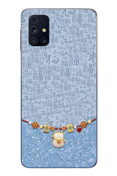 Le Balvo Samsung Galaxy M31s Uyumlu Mavi Japon Desen Baskılı Silikon Kılıf