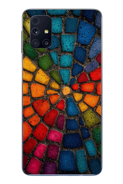 Le Balvo Samsung Galaxy M31s Uyumlu Gökkuşağı Renkli Kaldırım Baskılı Silikon Kılıf