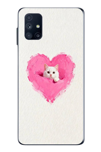 Le Balvo Samsung Galaxy M51 Uyumlu Pembe Kalpli Kedi Baskılı Silikon Kılıf