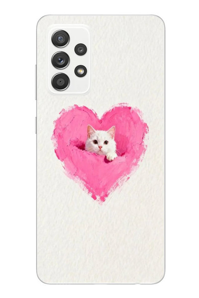Le Balvo Samsung Galaxy A52 Uyumlu Pembe Kalpli Kedi Baskılı Silikon Kılıf
