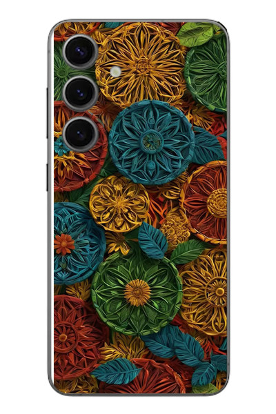 Le Balvo Samsung Galaxy S24 Uyumlu Hasır Örgü Çiçekler Baskılı Silikon Kılıf