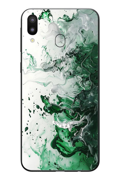 Le Balvo Samsung Galaxy M20 Uyumlu Yeşil Beyaz Dalgalar Baskılı Silikon Kılıf