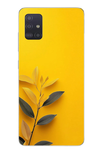 Le Balvo Samsung Galaxy A51 Uyumlu Sarı Siyah Çiçekler Baskılı Silikon Kılıf
