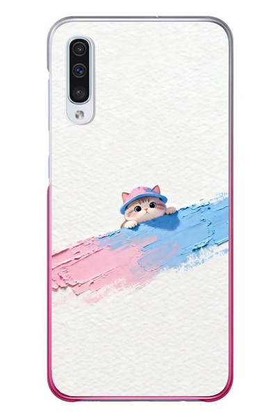 Le Balvo Samsung Galaxy A50 Uyumlu Pembe Mavi Kedi Baskılı Silikon Kılıf
