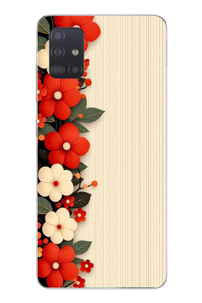 Le Balvo Samsung Galaxy A51 Uyumlu Kırmızı Beyaz Çiçekler Baskılı Silikon Kılıf