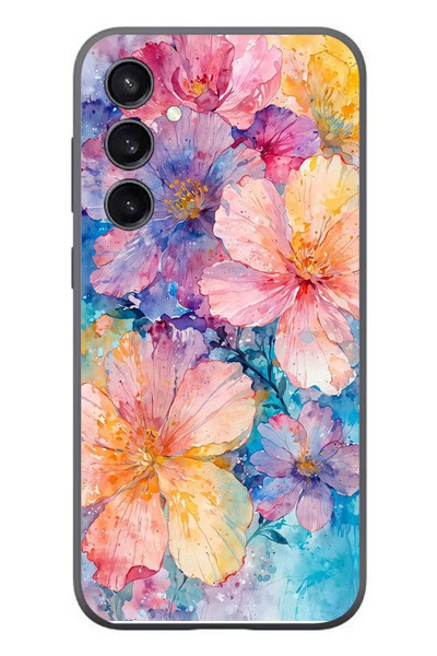 Le Balvo Samsung Galaxy S23 Uyumlu Yağlı Boya Çiçekler Baskılı Silikon Kılıf